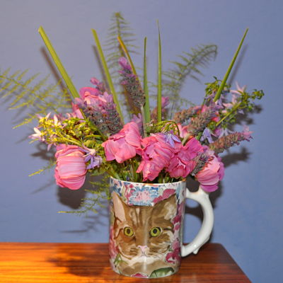 Cosmos, Lavender and Bluebells in a vase
