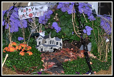 fairy garden with pumpkins