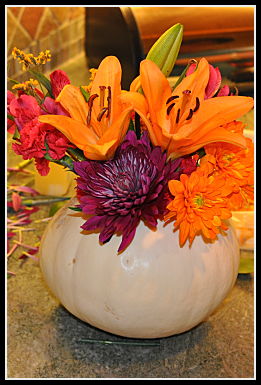 White pumpkin with flowers