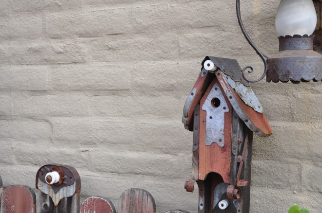 Birdhouse bench closeup Birdhouse bench closeup