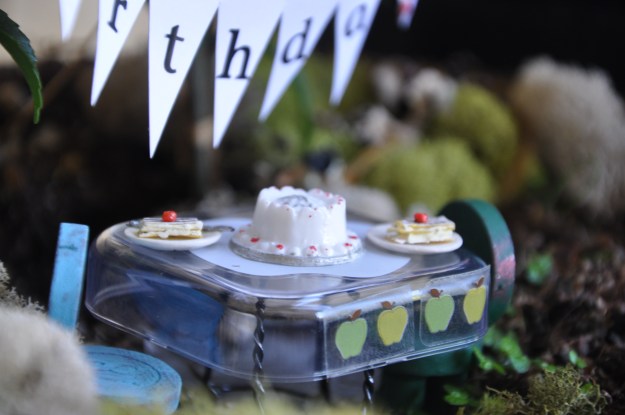 birthday cake in the apple fairy garden