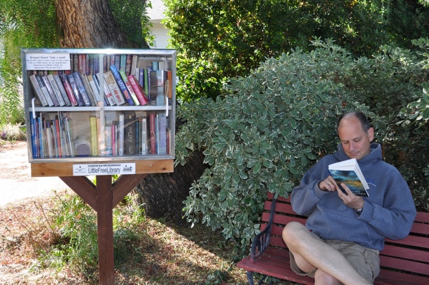 Little Free Library and a bench