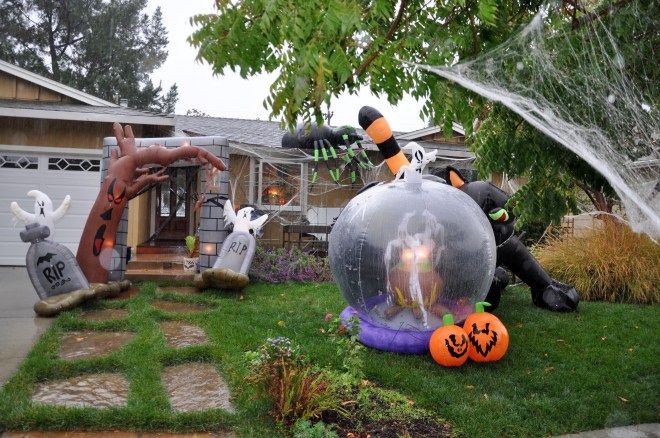 halloween garden in the rain