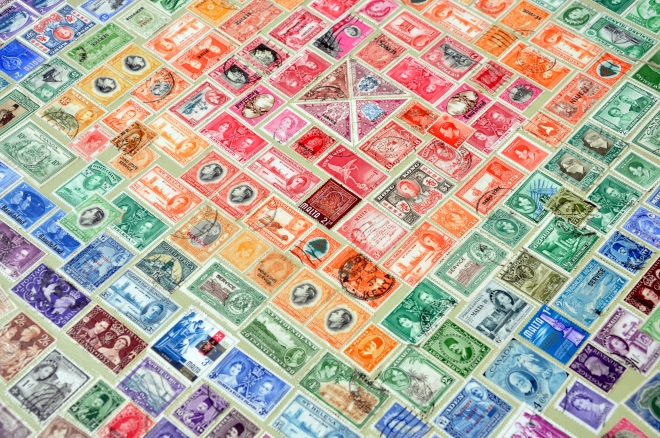 postage stamp table top with triangle center