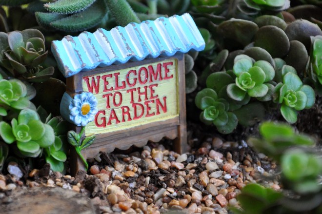 fairy garden welcome to the garden sign
