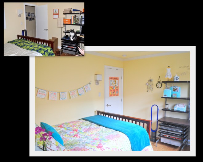 gurest room facing door view before and after