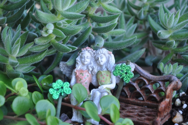 fairy garden fairies on St. Patrick's day