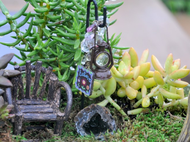 fairy garden chair and lantern