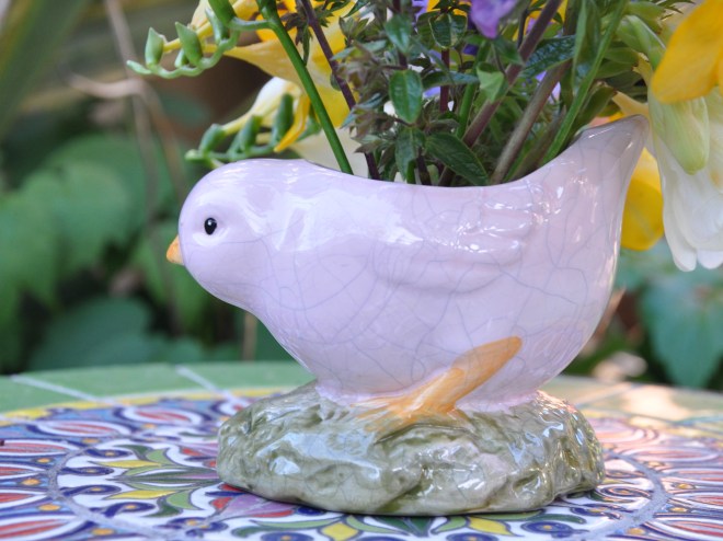 Pink Ceramic Chick in a vase on Monday