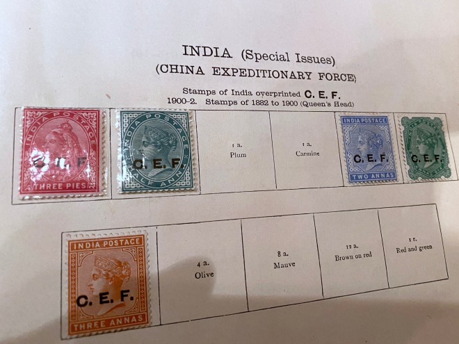 India postage stamps imprinted C.E.F.