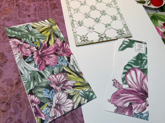 paper scraps used to assemble card