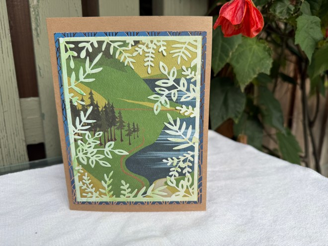 card made using green and blue paper scraps