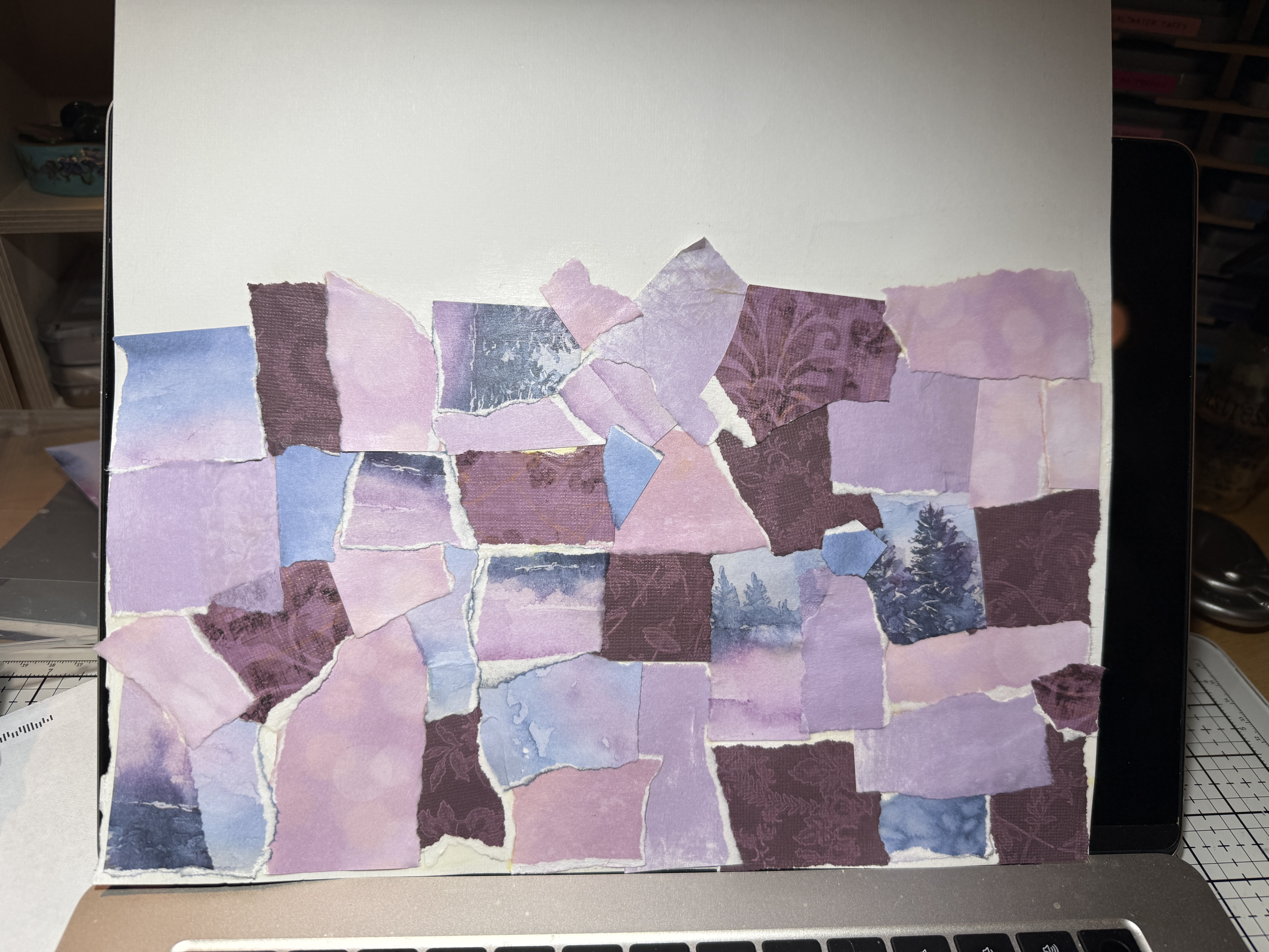 Torn paper, glued to 12 x 12 paper